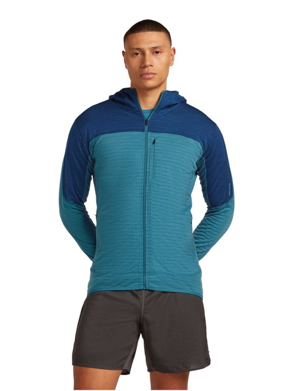 Icebreaker Fleecejacke Descender Merino Blend 300 RealFleece mit Kapuze (Merinowolle, atmungsaktiv) blau/teal Herren